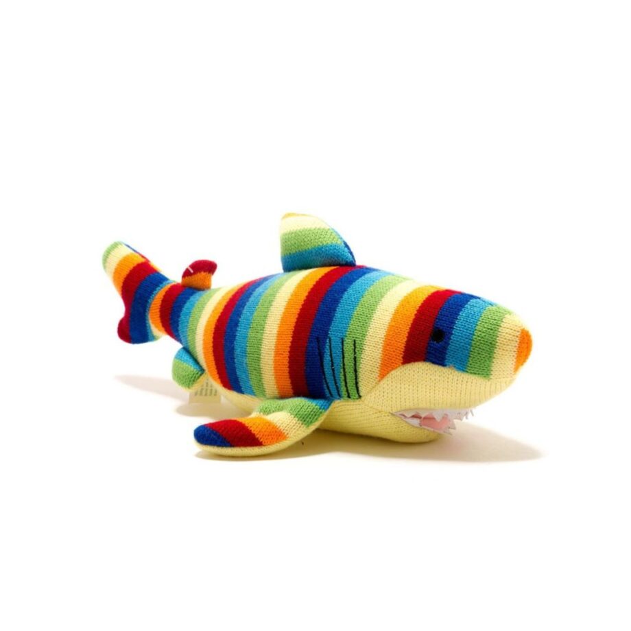 Rainbow Striped knitted Shark soft toy - Send a Cuddly